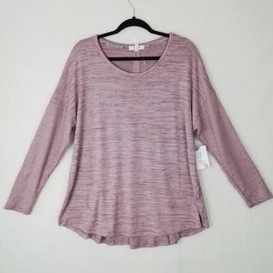 Peyton Primrose Womens‎ Knit Top Sweater 1X Pink Long Sleeve Waffle Knit Scoop